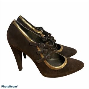 Stuart Weitzman Suede Heels Triple Strap Sz 7 1/2